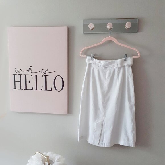 NWT Club Monaco white belted double breasted linen blend pencil skirt, 0 - Picture 7 of 9